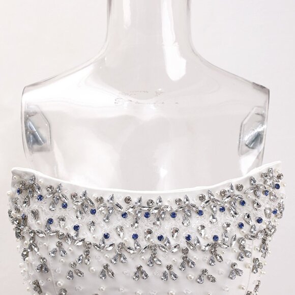 NWT Embellished Crystal Pearl Bridal Mini Dress - Picture 5 of 6